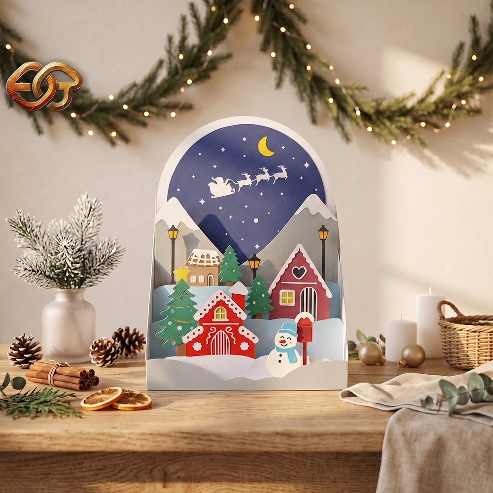 Christmas Village Pop-up SVG - 3D Layered Christmas Paper Craft Template for Cricut