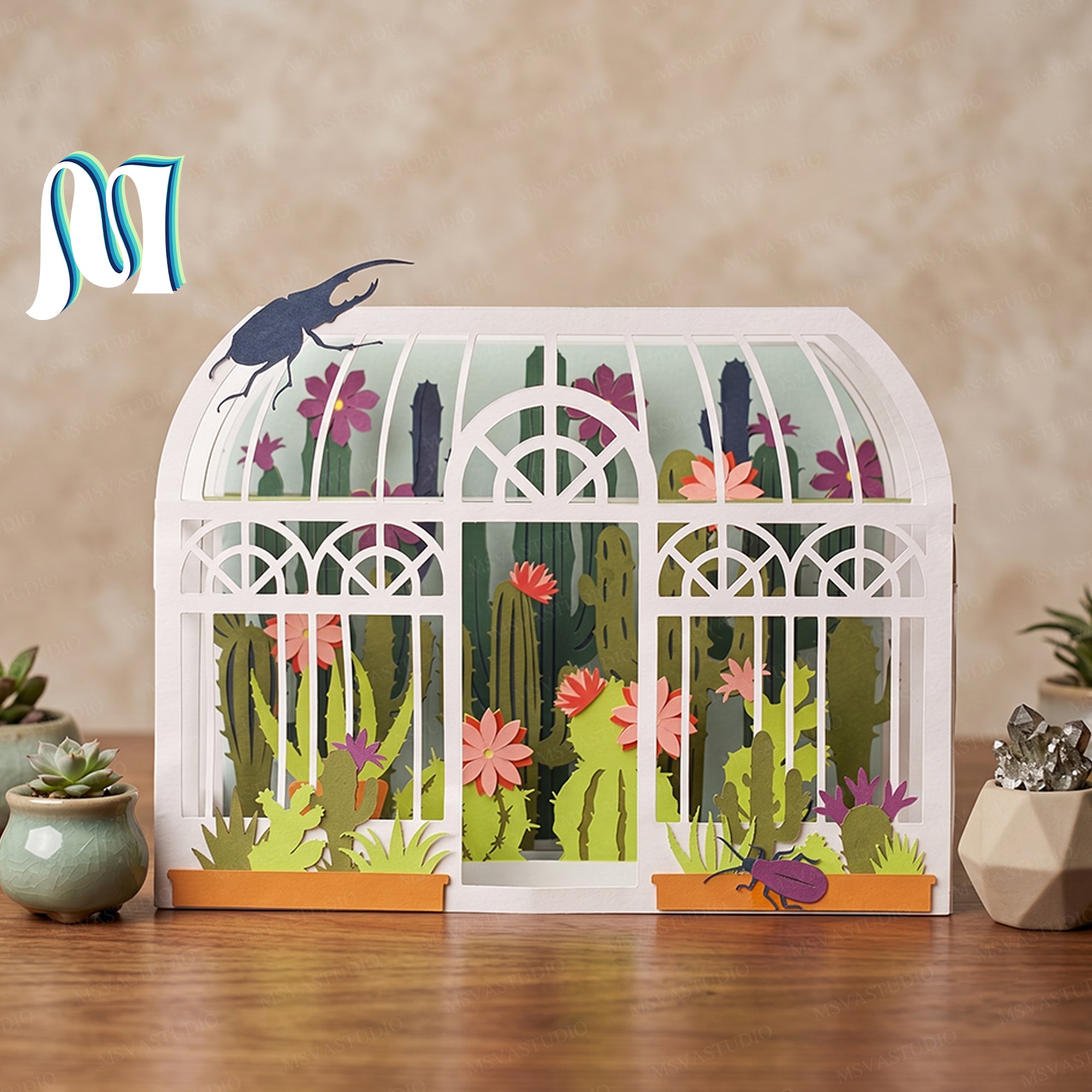 Combo 3 Greenhouse Garden Pop-Up Card SVG – 3D Tropical Plant Paper Craft Template