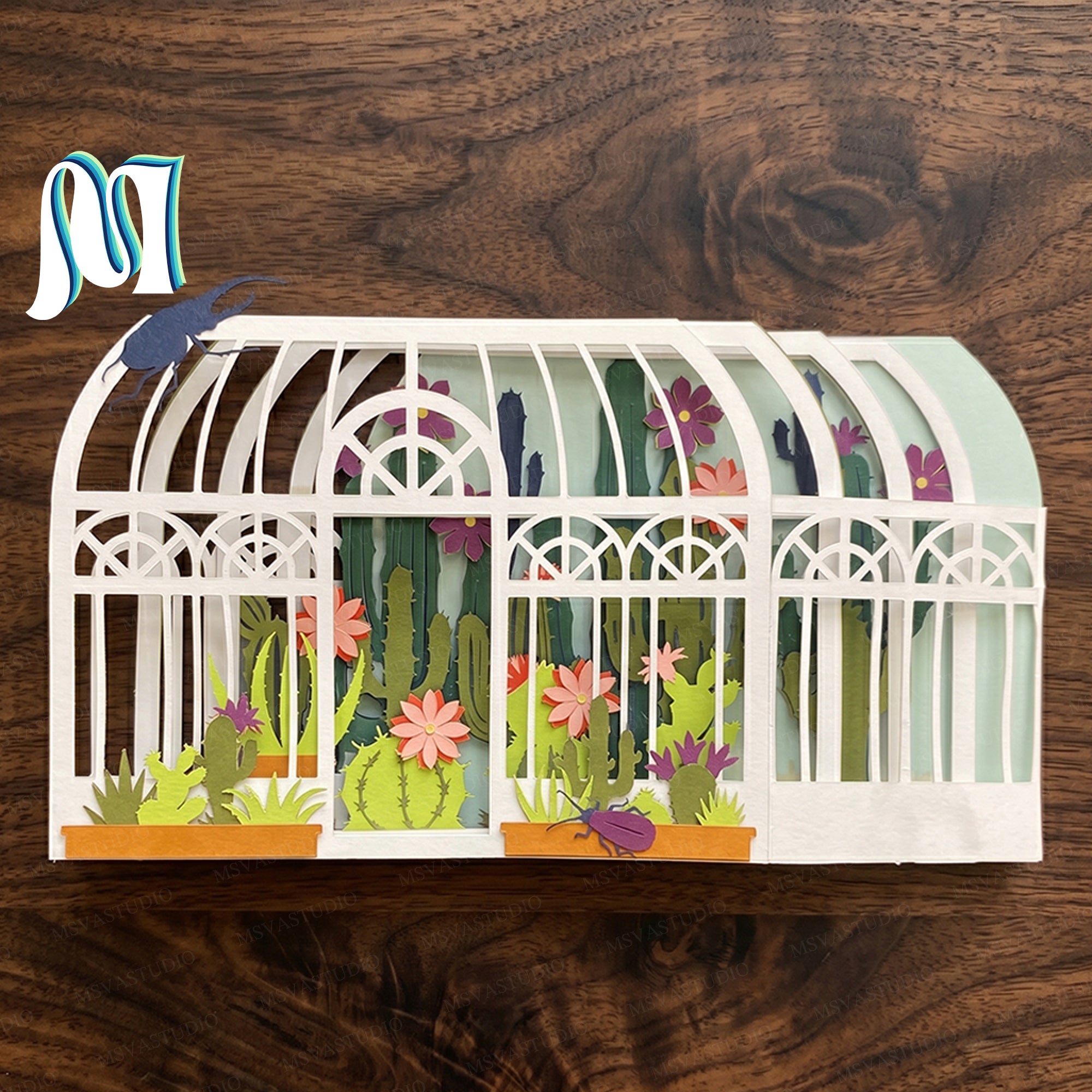 Combo 3 Greenhouse Garden Pop-Up Card SVG – 3D Tropical Plant Paper Craft Template