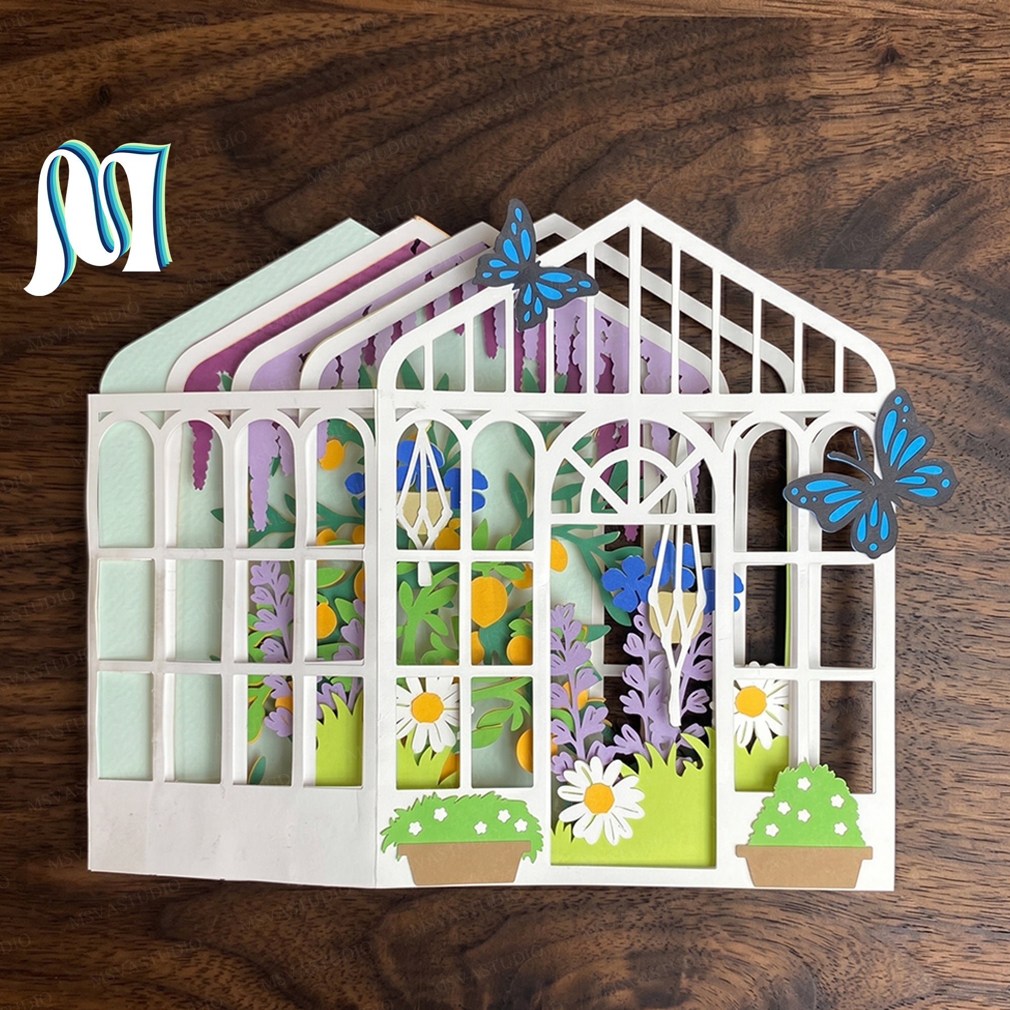 Greenhouse Garden Pop-Up Card SVG – 3D Tropical Plant Paper Craft Template 2