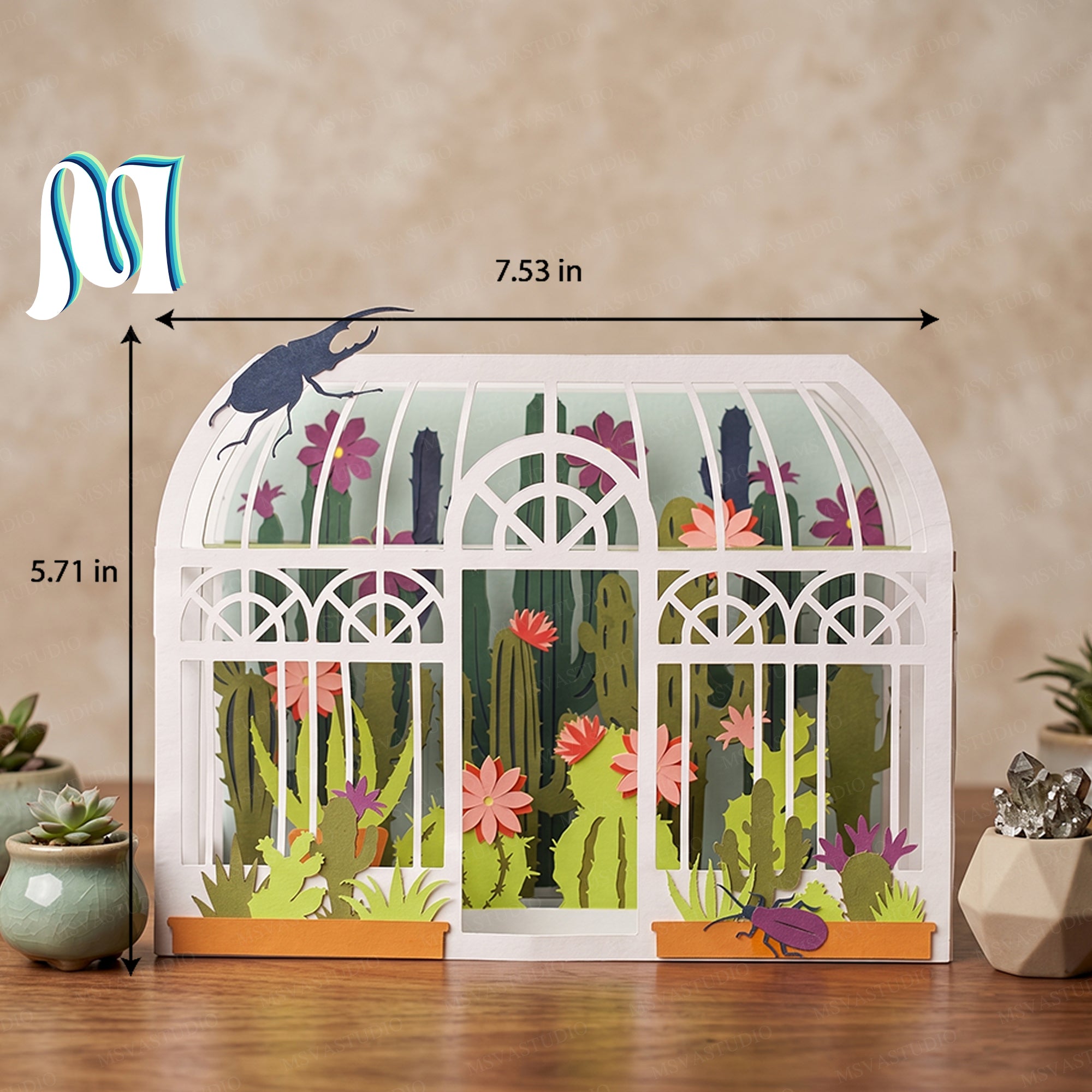 Greenhouse Garden Pop-Up Card SVG – 3D Tropical Plant Paper Craft Template 3