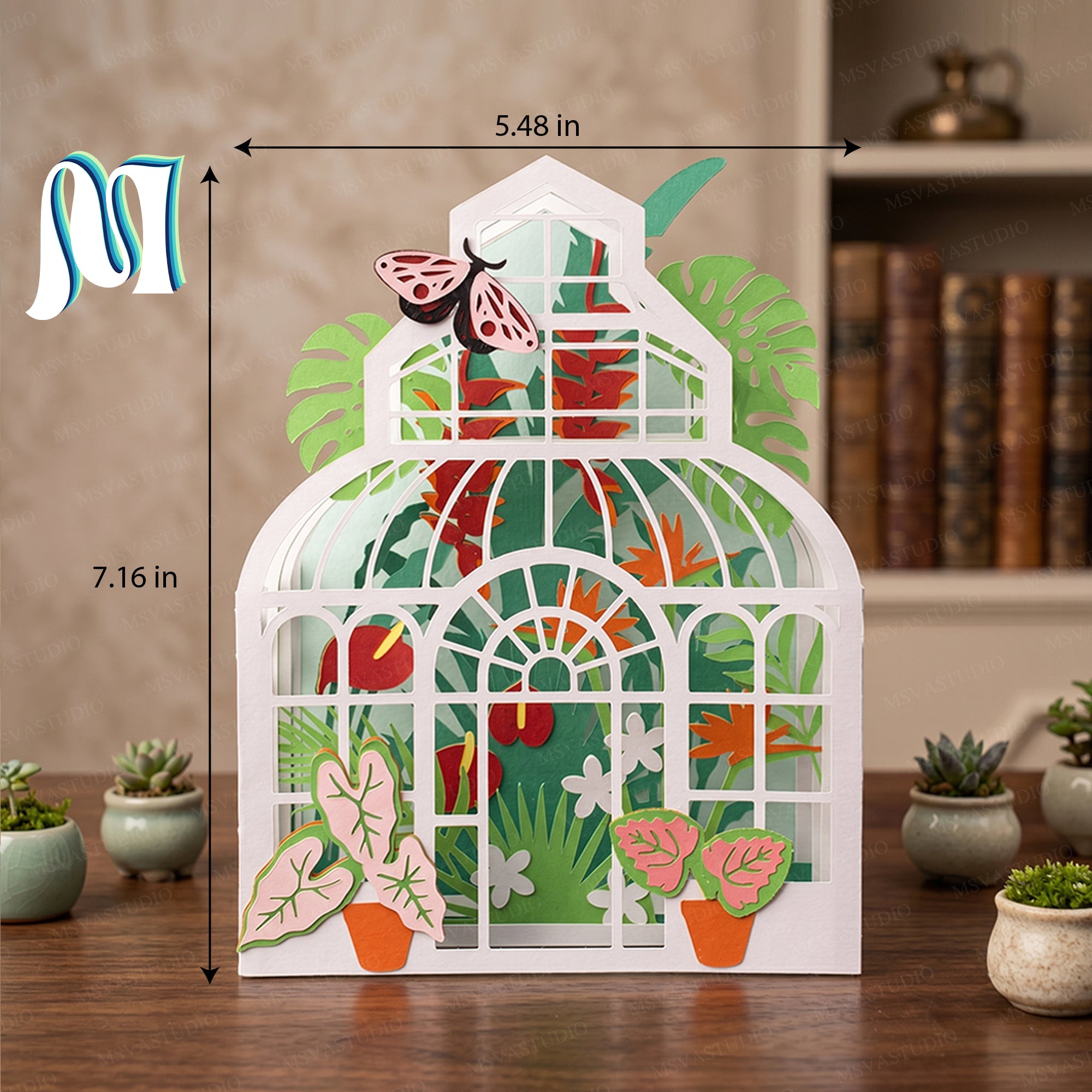 Combo 3 Greenhouse Garden Pop-Up Card SVG – 3D Tropical Plant Paper Craft Template