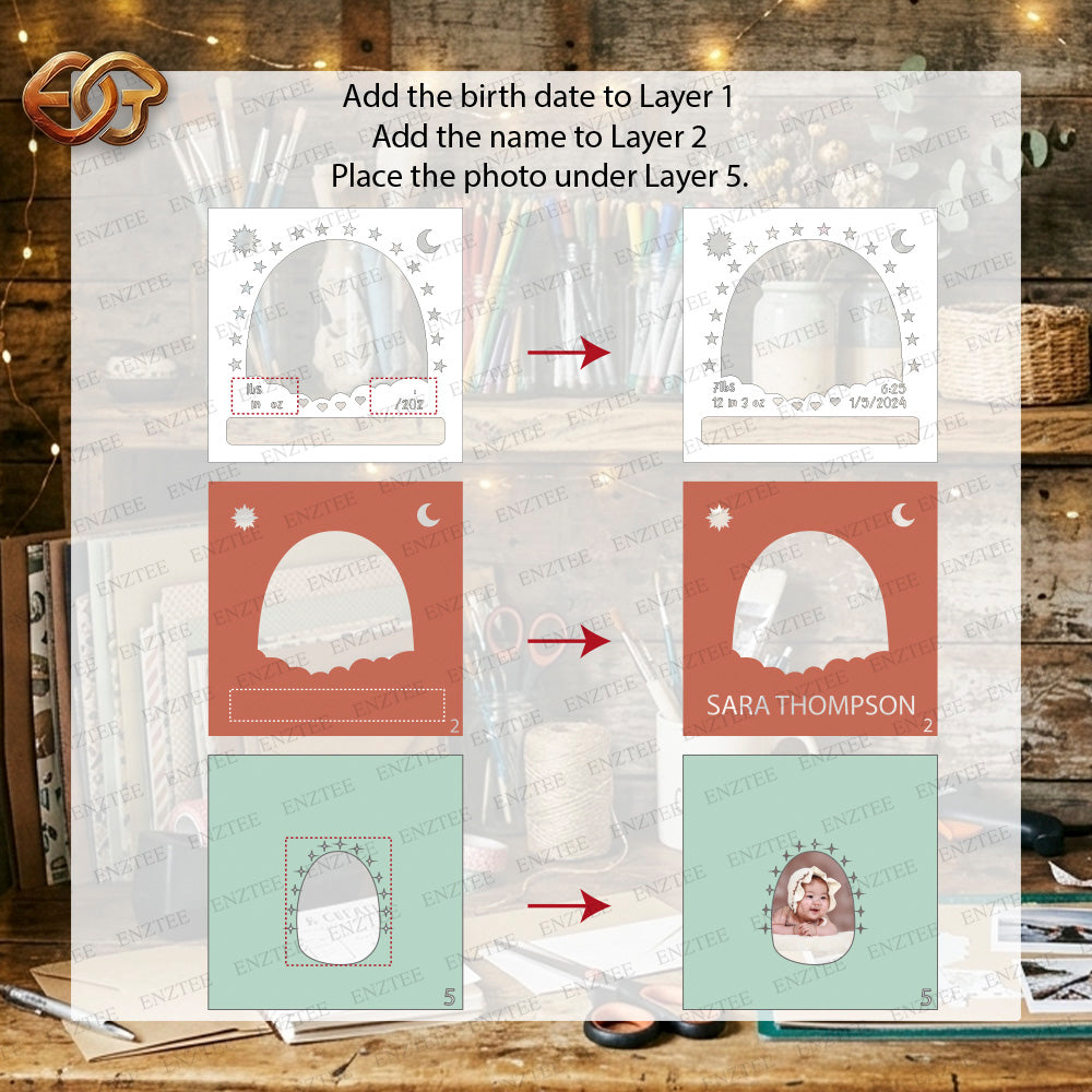Baby Stats Shadow Box SVG for Cricut | 3D Layered SVG Paper Cut Light Template