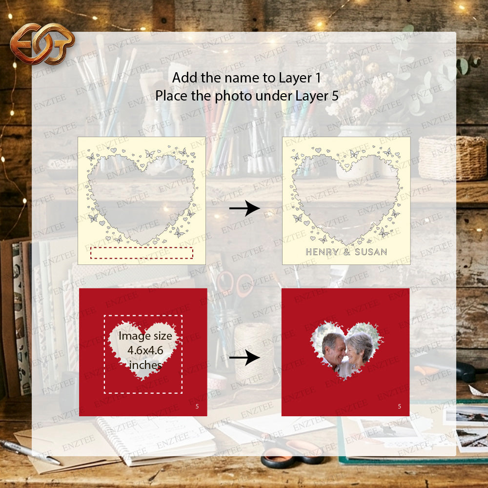 Personalized Heart Shadow Box SVG for Cricut | 3D Layered SVG Paper Cut Light Box Template