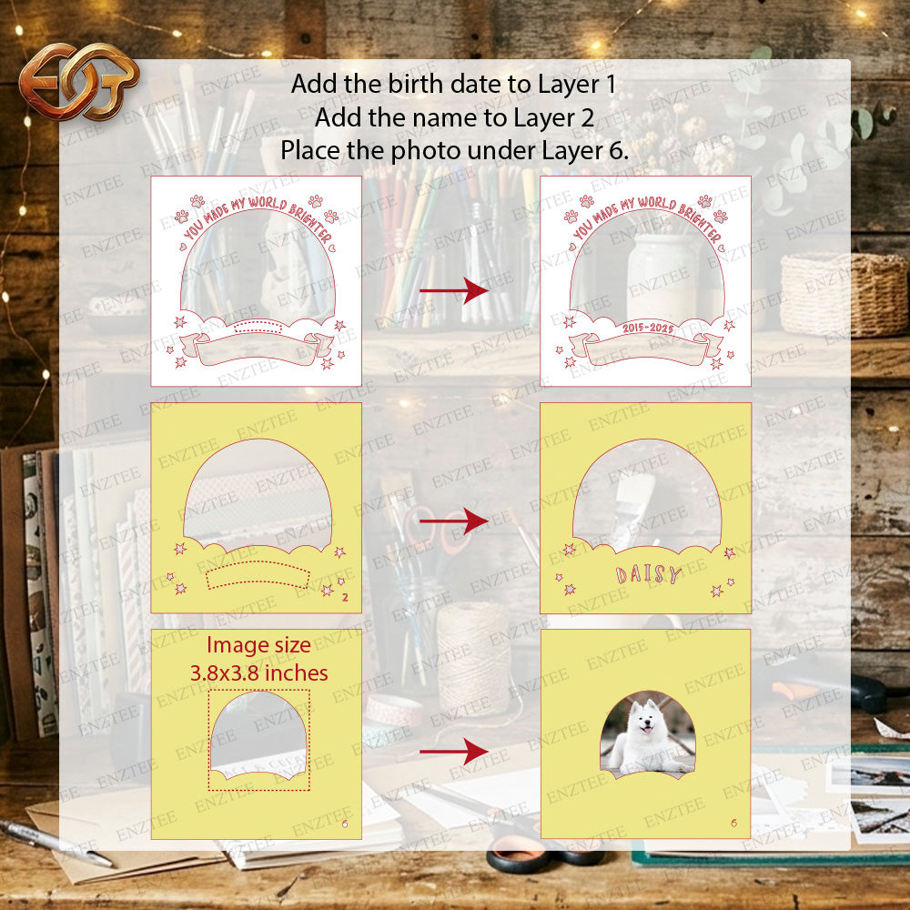 Custom Pet Memorial Shadow Box SVG for Cricut | 3D Layered SVG Paper Cut Light Template 2