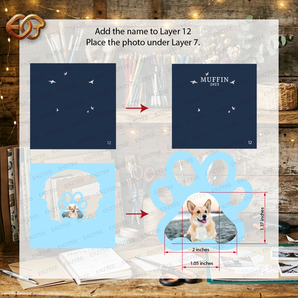 Custom Pet Memorial Shadow Box SVG for Cricut | 3D Layered SVG Paper Cut Light Template 1