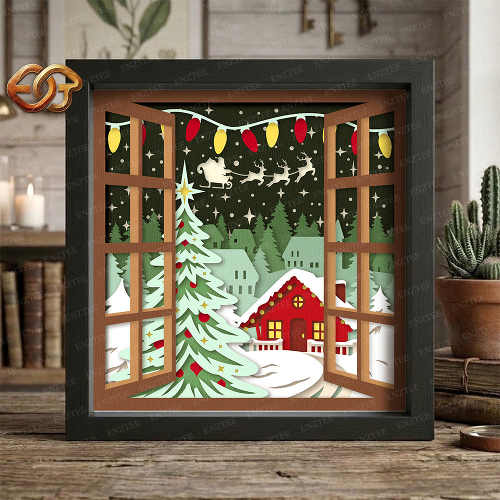 Christmas Village Shadow Box SVG for Cricut | 3D Layered SVG Paper Cut Light Template 2