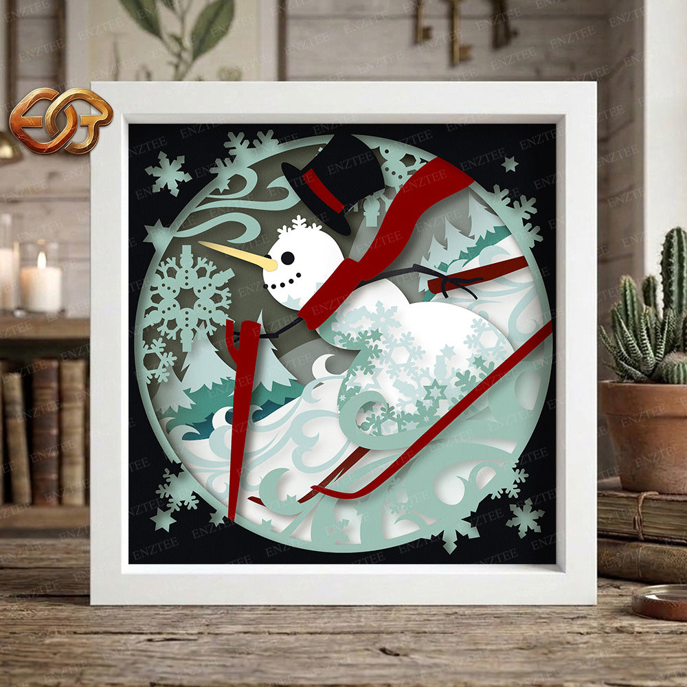 Christmas Snowman Shadow Box SVG for Cricut | 3D Layered SVG Paper Cut Light Template 2
