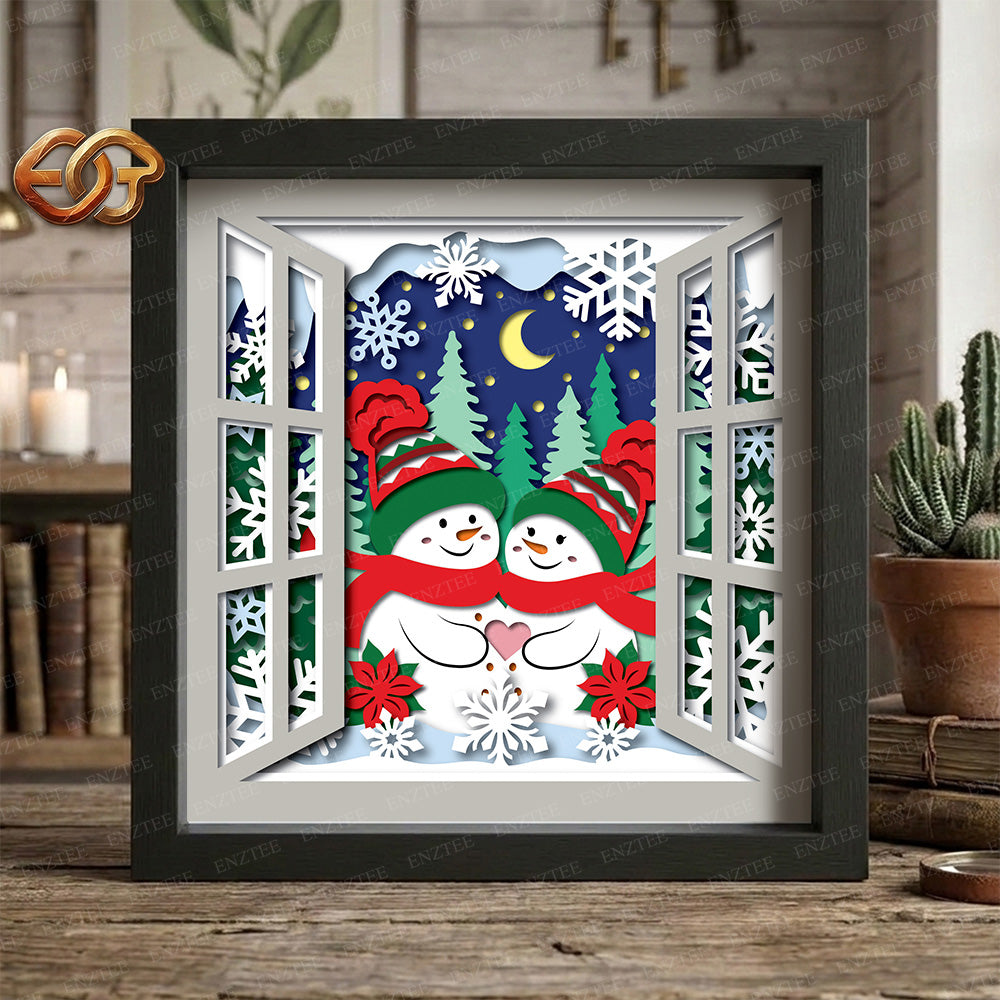 Christmas Snowman Shadow Box SVG for Cricut | 3D Layered SVG Paper Cut Light Template 3