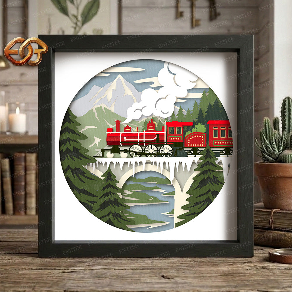 Christmas Train Shadow Box SVG for Cricut | 3D Layered SVG Paper Cut Light Template