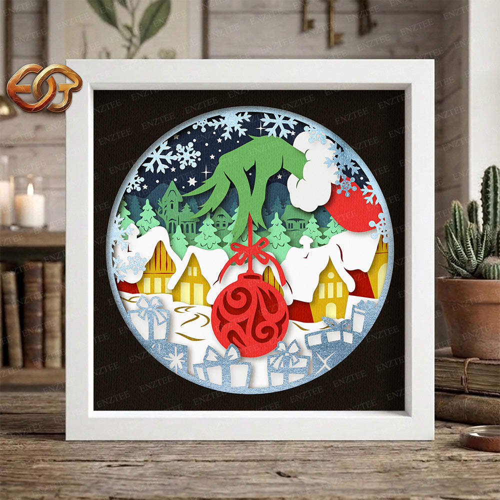 Christmas Village Shadow Box SVG for Cricut | 3D Layered SVG Paper Cut Light Template 3