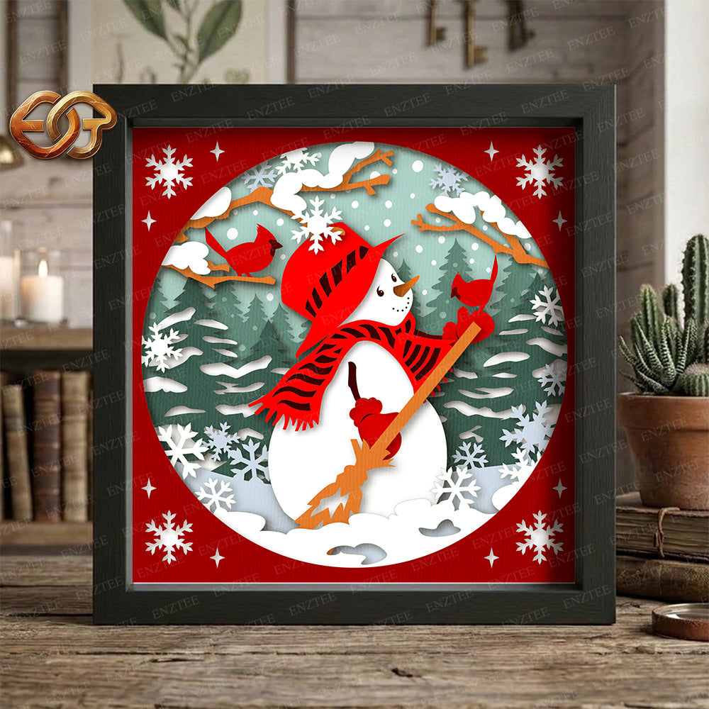 Christmas Snowman Shadow Box SVG for Cricut | 3D Layered SVG Paper Cut Light Template 4