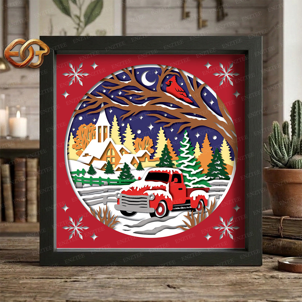 Christmas Truck Shadow Box SVG for Cricut | 3D Layered SVG Paper Cut Light Template 2