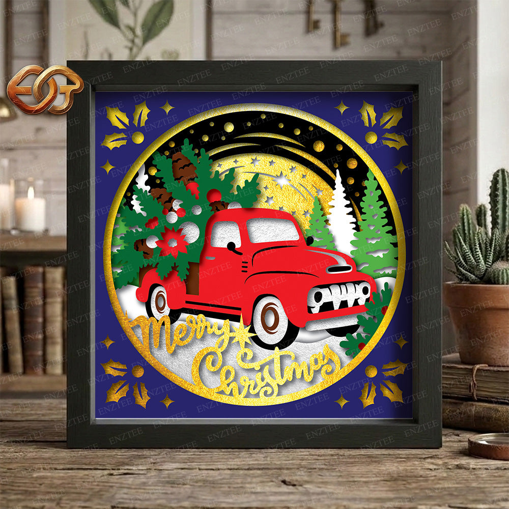 Christmas Truck Shadow Box SVG for Cricut | 3D Layered SVG Paper Cut Light Template 1