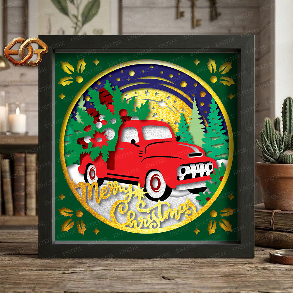 Christmas Truck Shadow Box SVG for Cricut | 3D Layered SVG Paper Cut Light Template 1
