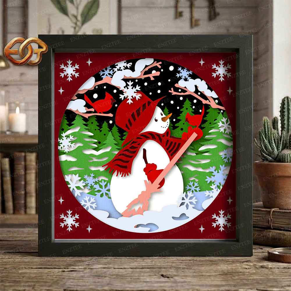 Christmas Snowman Shadow Box SVG for Cricut | 3D Layered SVG Paper Cut Light Template 4