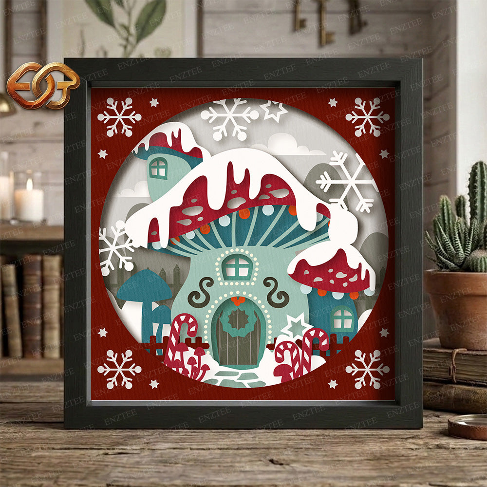 Christmas Mushroom Shadow Box SVG for Cricut | 3D Layered SVG Paper Cut Light Template