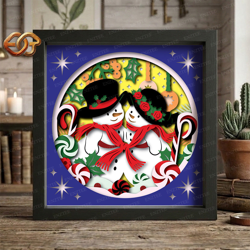 Christmas Snowman Shadow Box SVG for Cricut | 3D Layered SVG Paper Cut Light Template 1