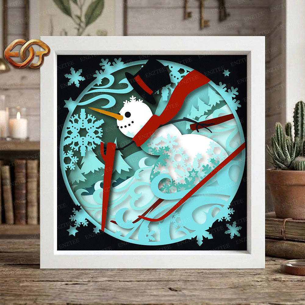 Christmas Snowman Shadow Box SVG for Cricut | 3D Layered SVG Paper Cut Light Template 2