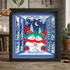 Christmas Snowman Shadow Box SVG for Cricut | 3D Layered SVG Paper Cut Light Template 3