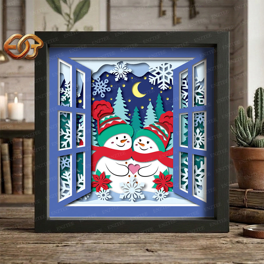 Christmas Snowman Shadow Box SVG for Cricut | 3D Layered SVG Paper Cut Light Template 3
