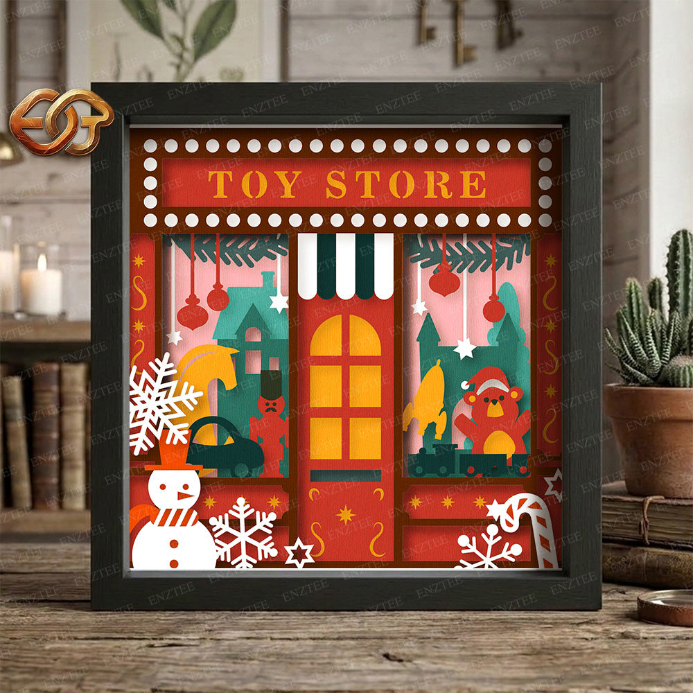 Christmas Store Shadow Box SVG for Cricut | 3D Layered SVG Paper Cut Light Template