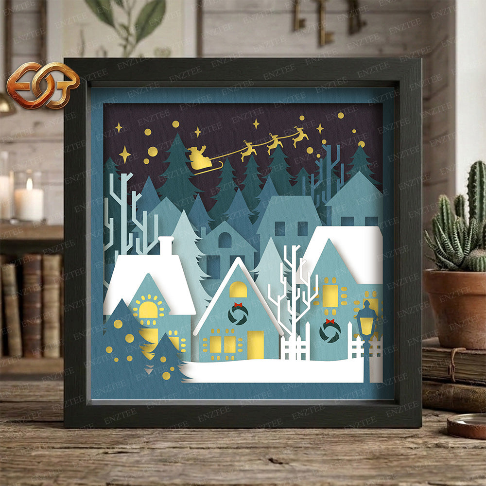 Christmas Village Shadow Box SVG for Cricut | 3D Layered SVG Paper Cut Light Template 1