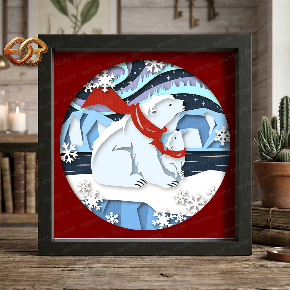 Christmas Polar Bear Shadow Box SVG for Cricut | 3D Layered SVG Paper Cut Light Template
