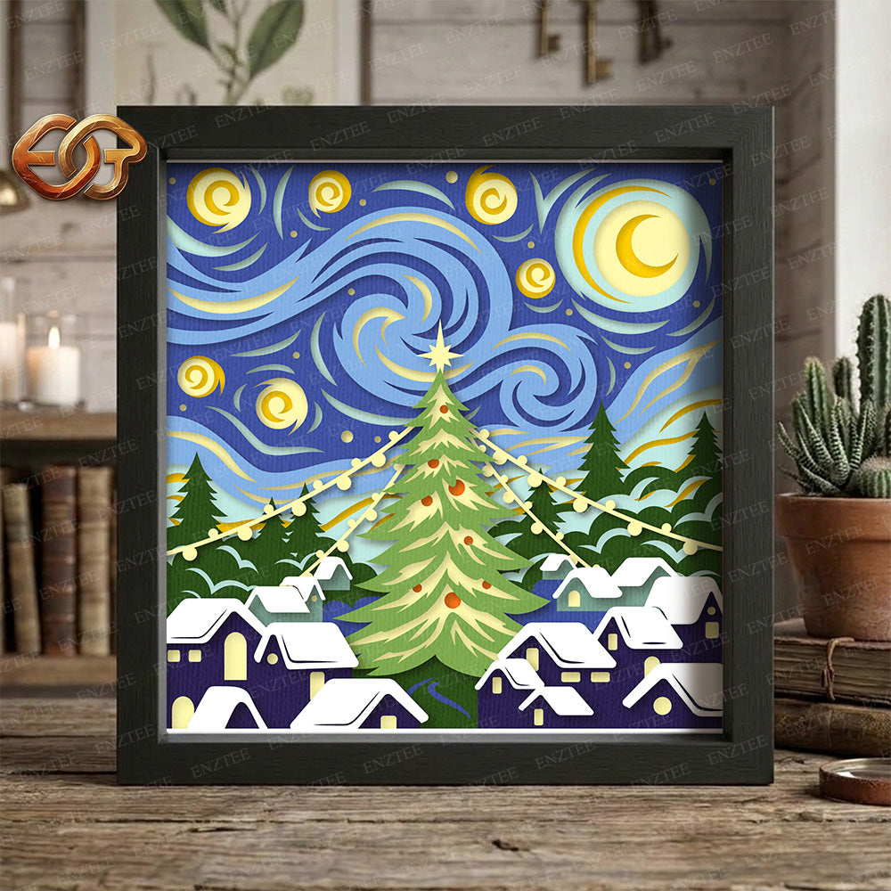 Christmas Village Shadow Box SVG for Cricut | 3D Layered SVG Paper Cut Light Template 4
