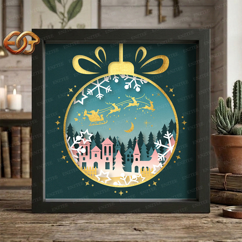 Christmas Snowball Shadow Box SVG for Cricut | 3D Layered SVG Paper Cut Light Box Template