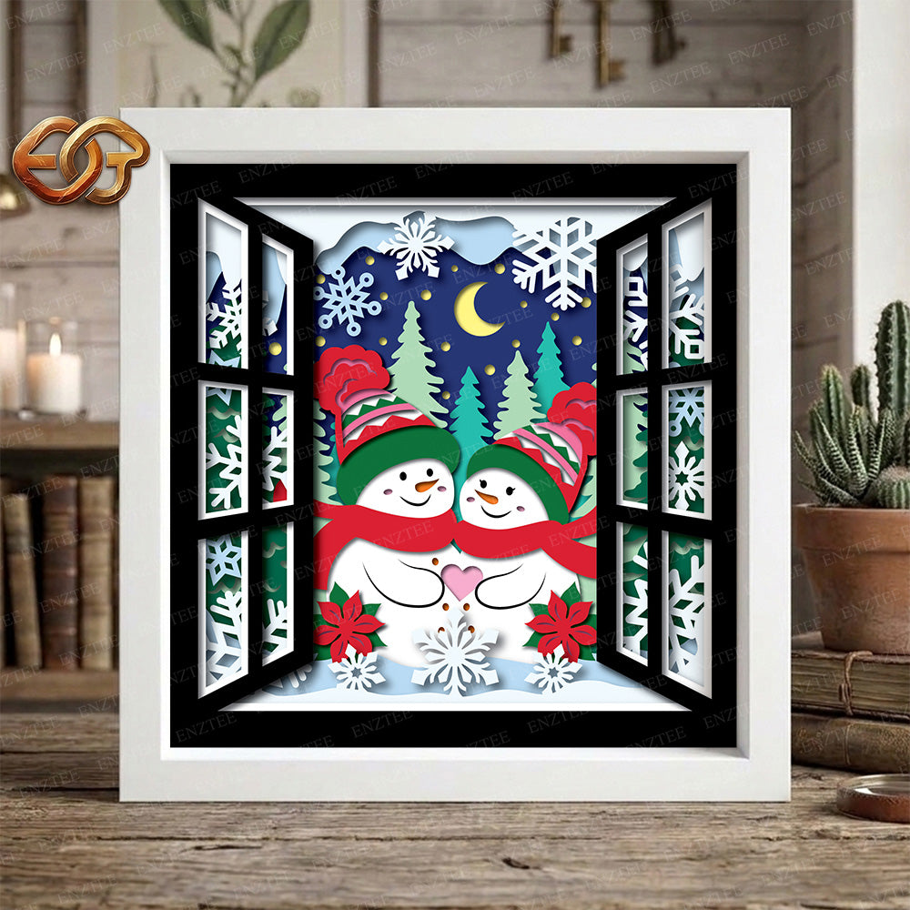 Christmas Snowman Shadow Box SVG for Cricut | 3D Layered SVG Paper Cut Light Template 3
