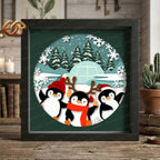 Christmas Penguins Shadow Box SVG for Cricut | 3D Layered SVG Paper Cut Light Template