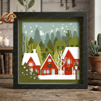 Christmas Village Shadow Box SVG for Cricut | 3D Layered SVG Paper Cut Light Template 1