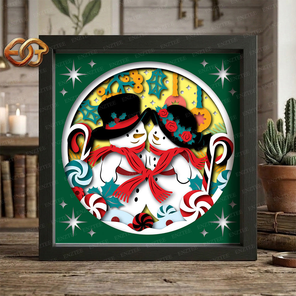 Christmas Snowman Shadow Box SVG for Cricut | 3D Layered SVG Paper Cut Light Template 1