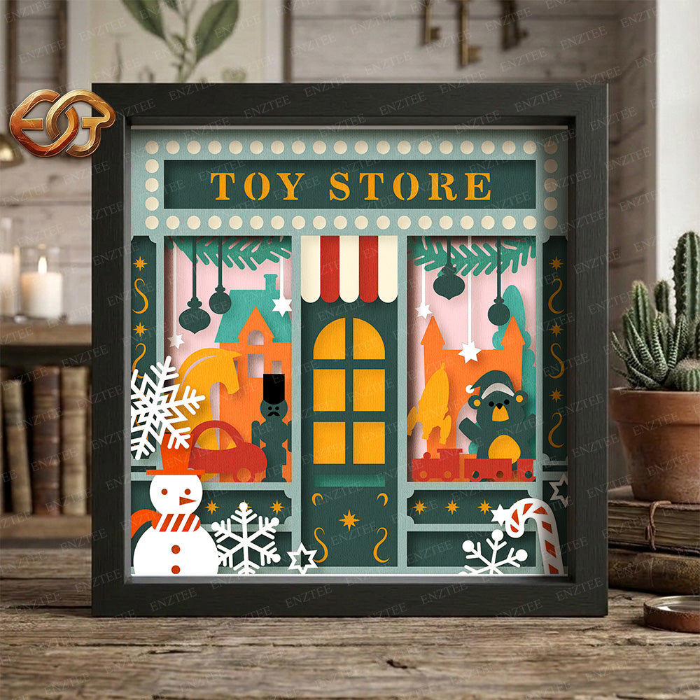 Christmas Store Shadow Box SVG for Cricut | 3D Layered SVG Paper Cut Light Template