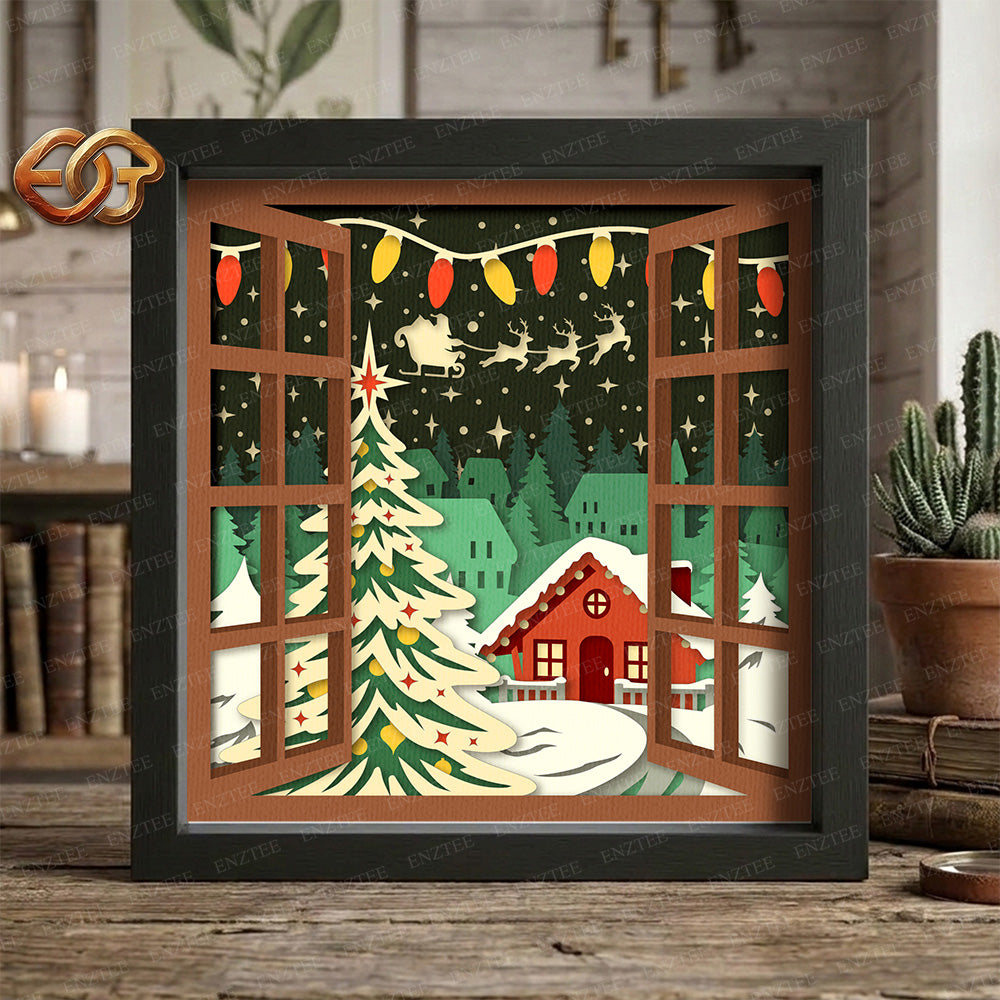 Christmas Village Shadow Box SVG for Cricut | 3D Layered SVG Paper Cut Light Template 2