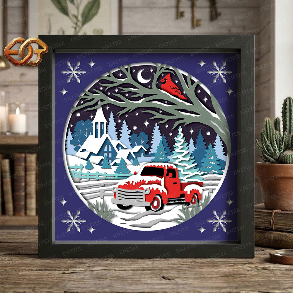 Christmas Truck Shadow Box SVG for Cricut | 3D Layered SVG Paper Cut Light Template 2