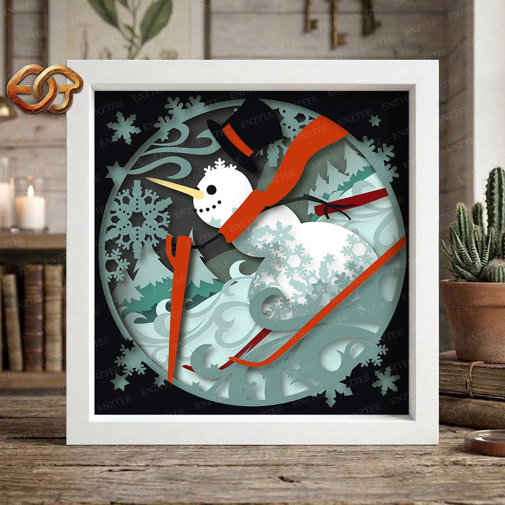 Christmas Snowman Shadow Box SVG for Cricut | 3D Layered SVG Paper Cut Light Template 2