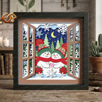 Christmas Snowman Shadow Box SVG for Cricut | 3D Layered SVG Paper Cut Light Template 3