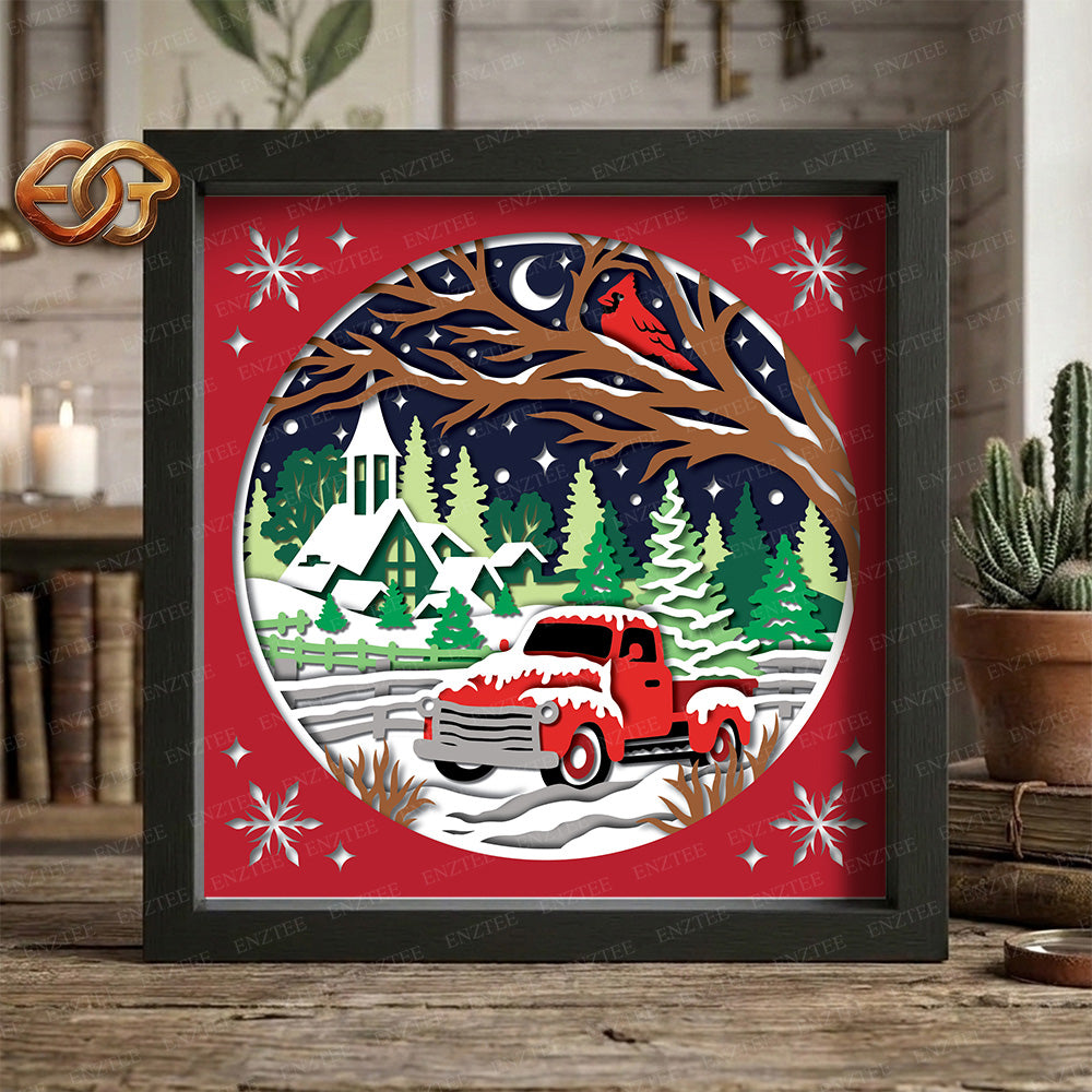 Christmas Truck Shadow Box SVG for Cricut | 3D Layered SVG Paper Cut Light Template 2