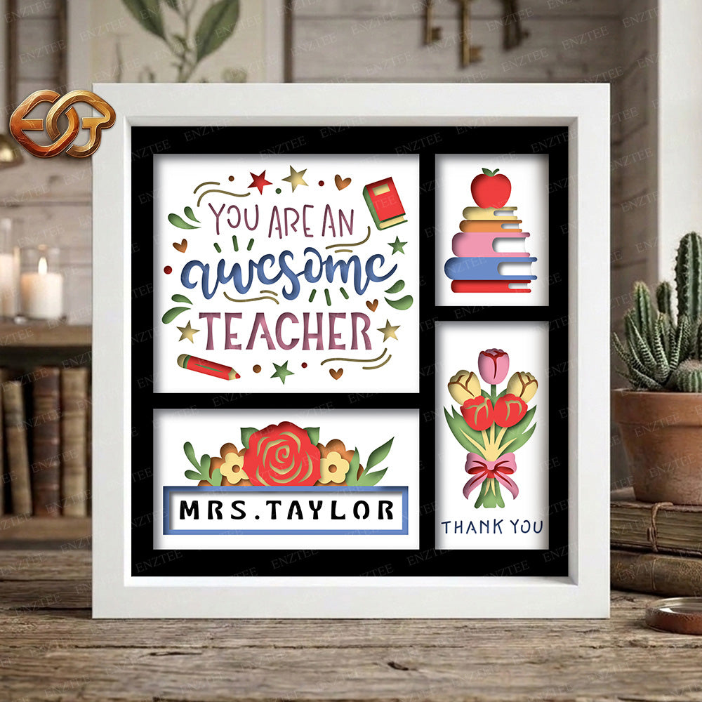 Personalized Teacher Gift Shadow Box SVG for Cricut | 3D Layered SVG Paper Cut Light Template