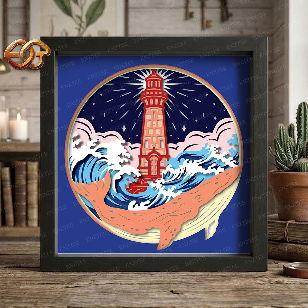 Lighthouse Shadow Box SVG for Cricut | 3D Layered SVG Paper Cut Light Box Template