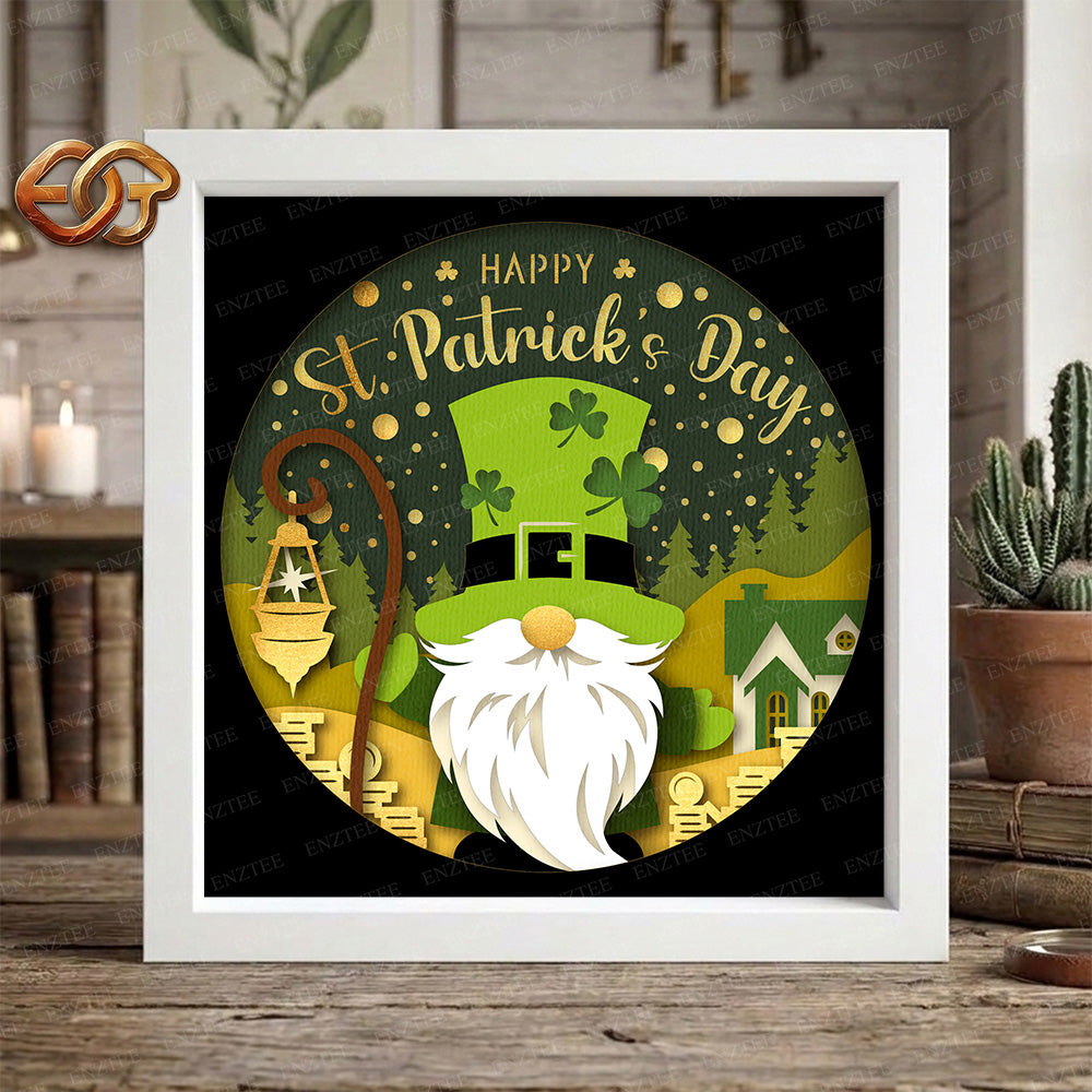 Saint Patrick Day Gnome Shadow Box SVG for Cricut | 3D Layered SVG Paper Cut Light Box Template
