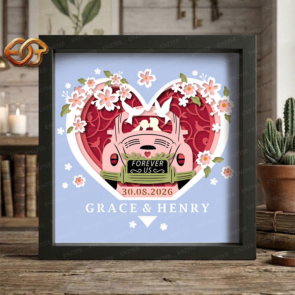 Personalized Wedding Car Shadow Box SVG for Cricut | 3D Layered SVG Paper Cut Light Box Template
