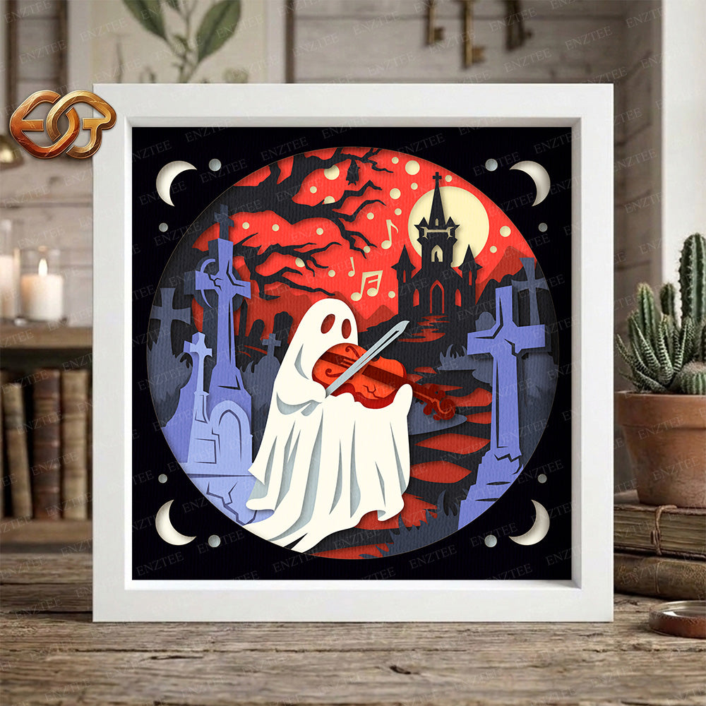 Violin Ghost Shadow Box SVG for Cricut | 3D Layered SVG Paper Cut Light Template