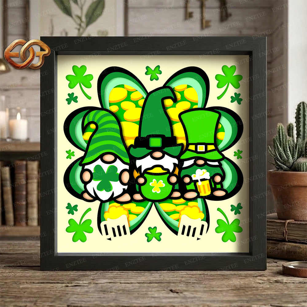 Lucky Gnomes Shadow Box SVG for Cricut | 3D Layered SVG Paper Cut Light Box Template