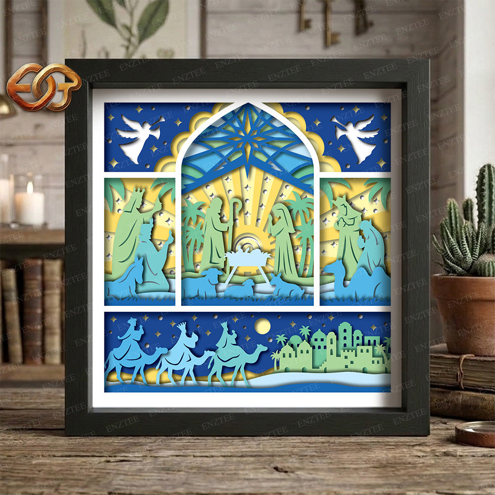 Nativity Scene Shadow Box SVG for Cricut | 3D Layered SVG Paper Cut Light Template 1