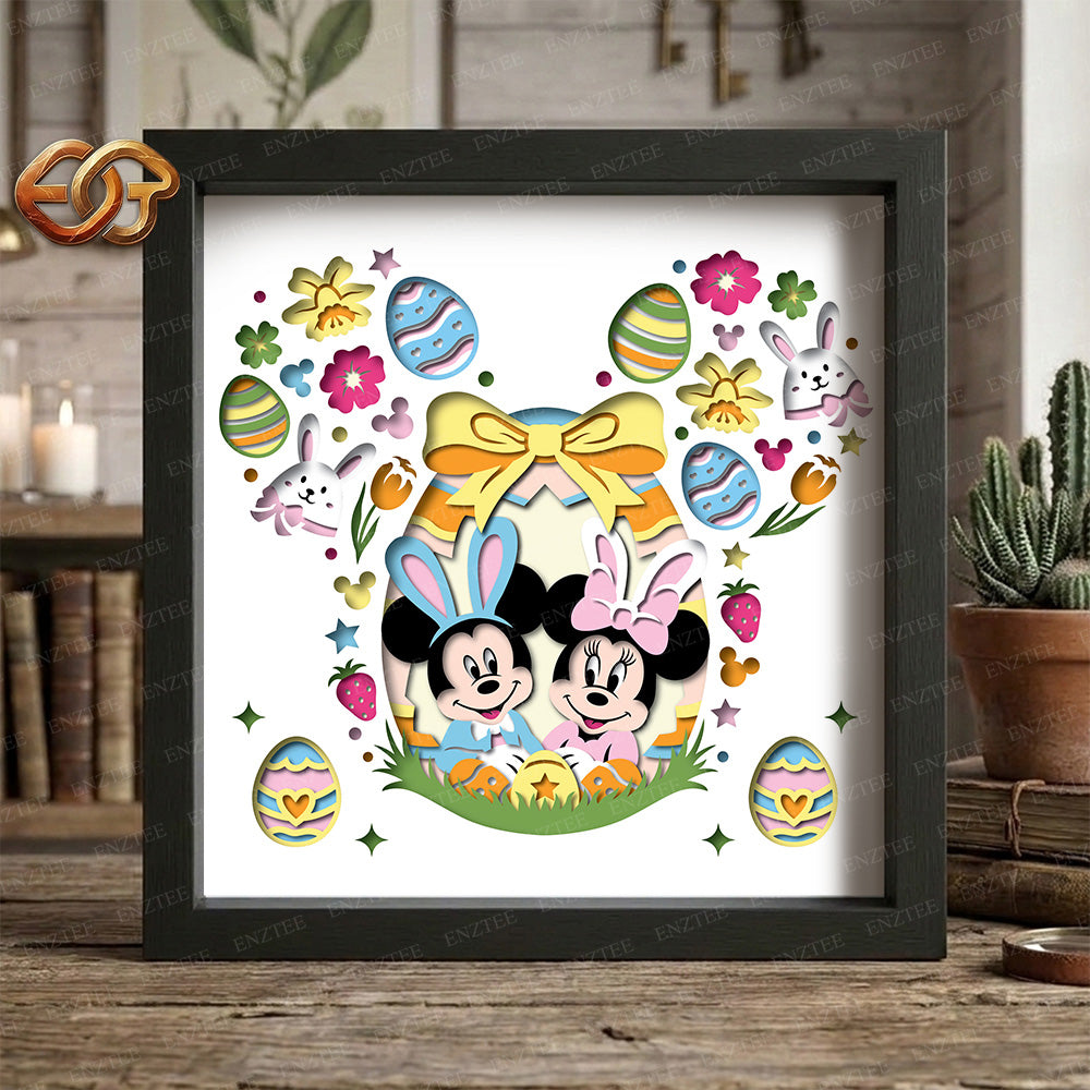 Easter Mouse Couple Shadow Box SVG for Cricut | 3D Layered SVG Paper Cut Light Template 1