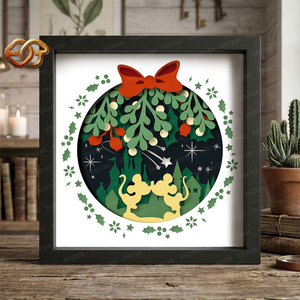 Mistletoe Shadow Box SVG for Cricut | 3D Layered SVG Paper Cut Light Template 1