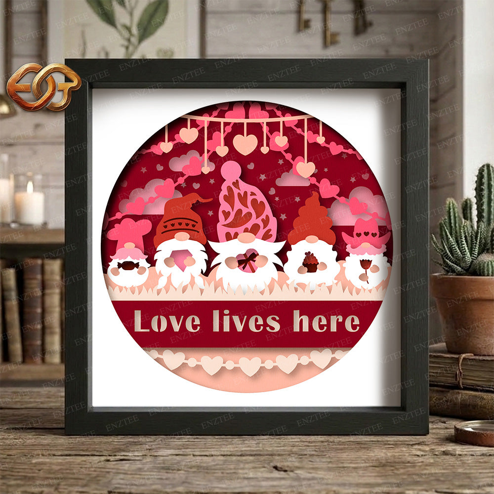 Valentine Gnome Shadow Box SVG for Cricut | 3D Layered SVG Paper Cut Light Box Template 1